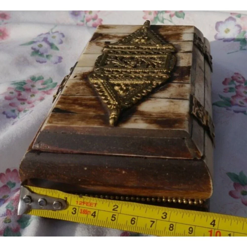 Trinket Jewelry Box Camel Bone & Brass Handcrafted 5.75